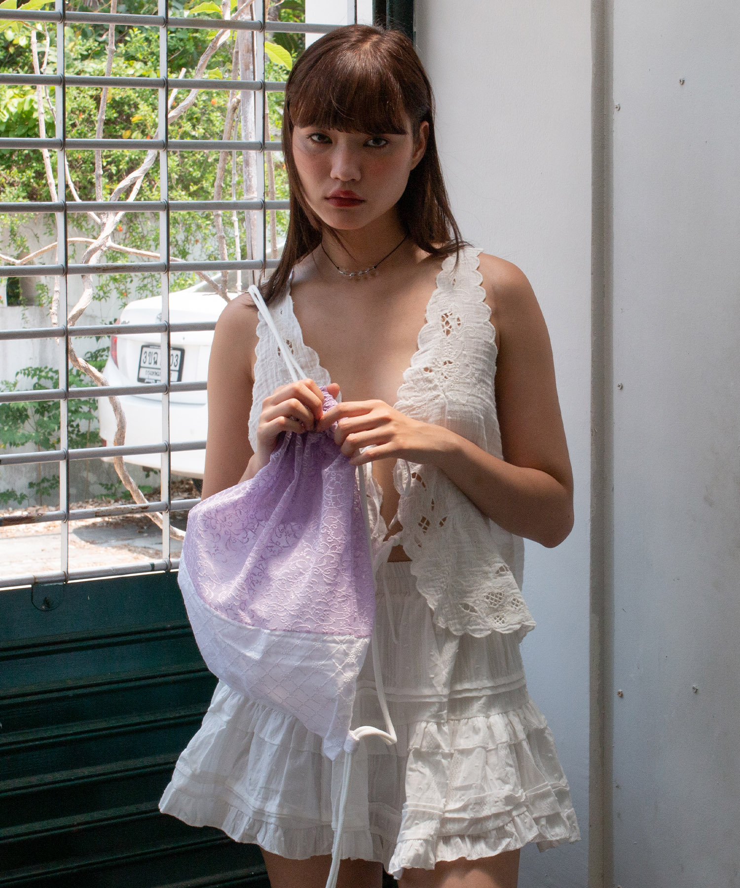[5월 20일(월) 예약발송] Lace Drawstring Bag - Lylac