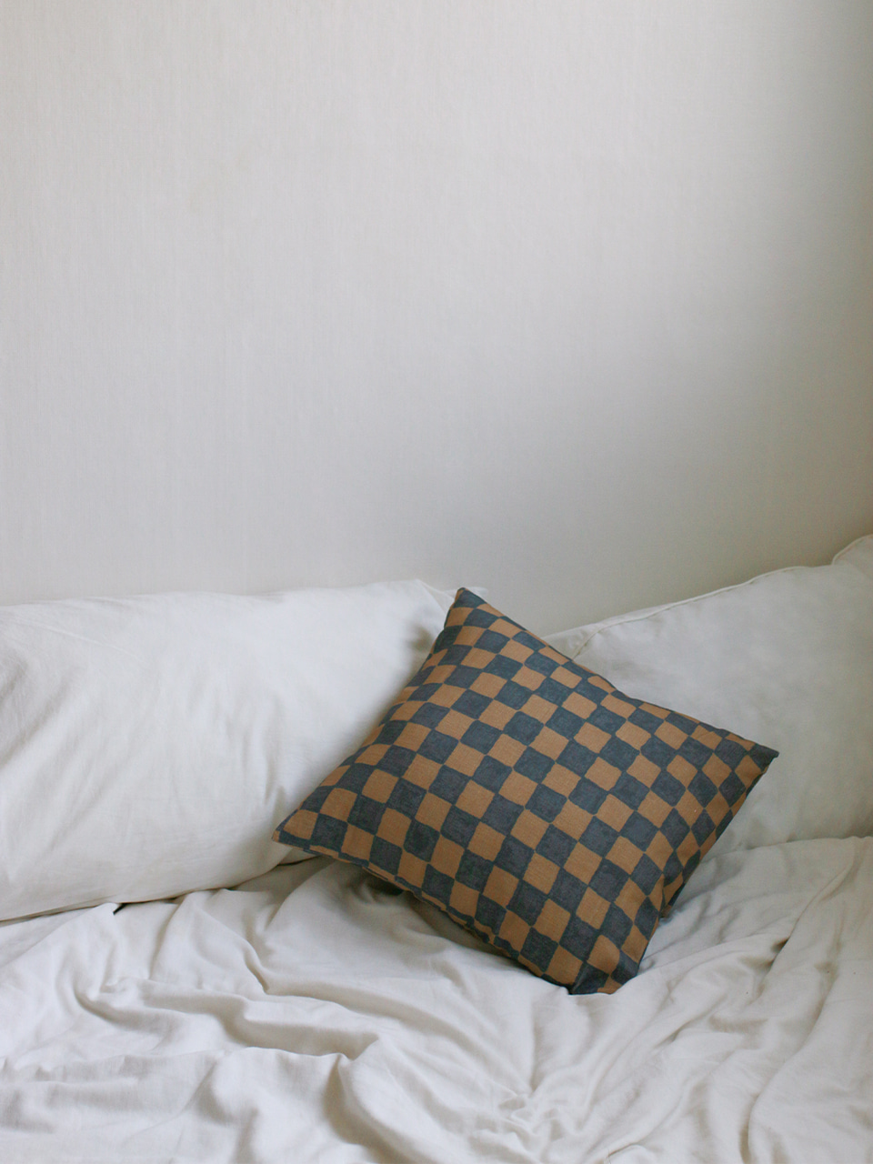 Checkerboard Linen Cushion Cover - Brown